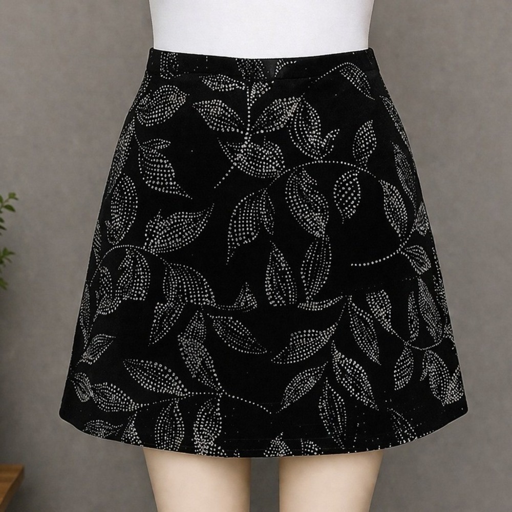 Lane Bryant Floral Stretch Waist Black & White Lined Skirt Sz 18/20 Casual Chic